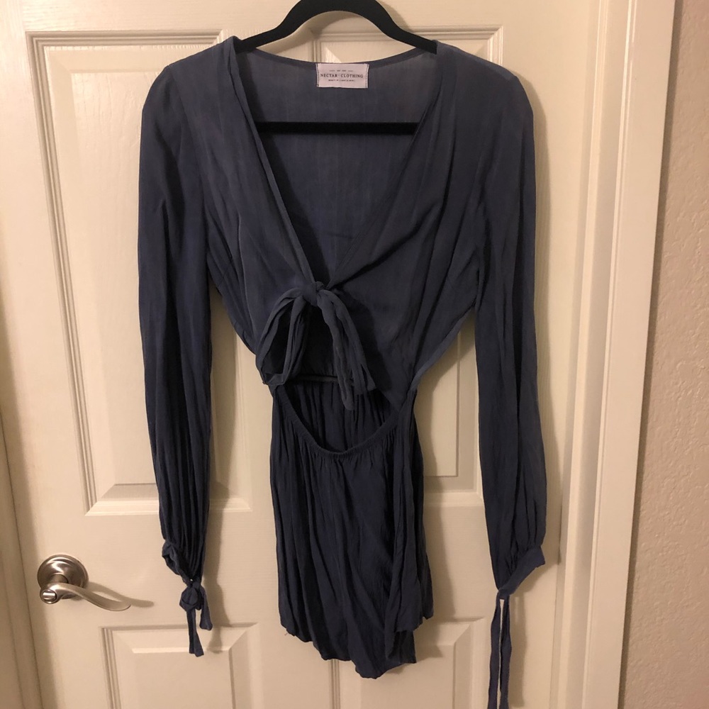 Blue long sleeve cut out romper